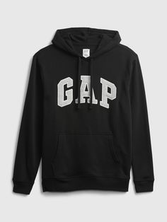 Soft knit.  This hoodie is made with 9% recycled polyester.   Less waste in the world.  More great clothes for you.  Long sleeves.  Hooded neckline with drawcords.  Front kanga pockets.  Gap logo applique at front. Hoodie Gap, Gap Hoodie, Arch Logo, Gap Logo, Black Hoodie Men, Buy Hoodies, Vintage Soft, Gap Jacket, Gap Sweater