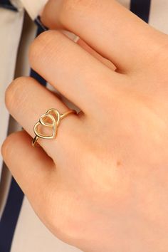 Cute Heart Ring - Dainty Stackable Ring - Intertwined Heart Ring - Gold Heart Ring - Dainty Ring Would you like to express your eternal love? This ring will be a great choice This solid gold dainty ring is made entirely from 14k solid gold. * Jewelry is packaged and shipped in a delicate jewelry gift box. * If you are purchasing it as a gift, please feel free to add a personal note. Anniversary, Gift For Wife, Christmas Gift Gold Kt: 14K solid gold * Available Gold Color:  * Guaranteed Authentic Love Gold Ring, Delicate Gold Rings, Yellow Gold Heart Ring For Mother's Day, Dainty Open Heart Ring For Anniversary, Adjustable Heart-shaped Couple Rings Gift, Heart-shaped Couple Rings As Gift, Heart-shaped Couple Rings Gift, Heart-shaped Couple Rings For Wedding, Anniversary Heart-shaped Diamond Ring