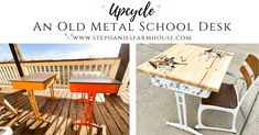 I LOVE finding old things and giving them new life. When I saw these old metal school desks I was IN LOVE with the possibilities. I knew right away I was going to upcycle an old metal school desk!