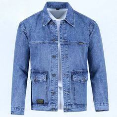 Wiaofellas - Male Jean Coats Wide Shoulders Autumn Men's Denim Jacket Gray Trendy Loose Vintage Korean Style Size L Outwear Casual Joker Big Please note 1 cm = 0.39 inch,1 inch = 2.54 cm✅ M: Bust 106 cm ; Shoulder 57 cm ; Sleeve 50 cm ; Length 68 cm ; Weight 45-52.5 kg✅ L: Bust 110 cm ; Shoulder 58 cm ; Sleeve 51.5 cm ; Length 69 cm ; Weight 52.5-60 kg✅ XL: Bust 114 cm ; Shoulder 59 cm ; Sleeve 53 cm ; Length 70 cm ; Weight 60-67.5 kg✅ 2XL: Bust 118 cm ; Shoulder 60 cm ; Sleeve 54.5 cm ; Length Wide Shoulders, Casual Outerwear, Blazer Shirt, Hot Jeans, Denim Jacket Men, Outerwear Coats, Blue Jacket, Jacket Sale, Jeans For Sale