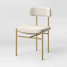 a gold frame chair with a white upholstered seat and backrest, viewed from the front