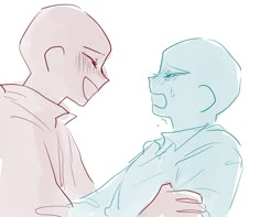 a drawing of a man with his arm around another man's shoulder, both looking at each other