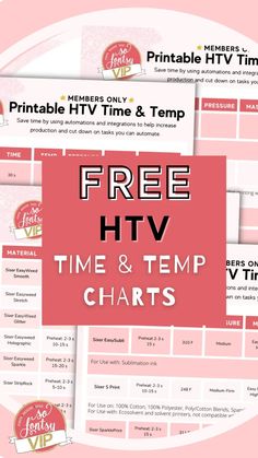 the free htv time and temp chart for printable t - shirts