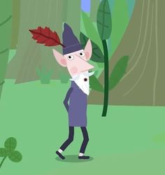 a cartoon character with a leaf in his hand