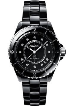 Black highly resistant ceramic and steel, diamond indicators... Chanel J12 Watch, Chanel Watch J12, Chanel J12, Paper Watch, Watch Winders, Cosmograph Daytona, Sky Dweller, Girard Perregaux, Ulysse Nardin