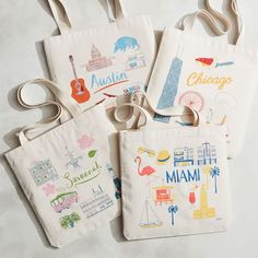 Claudia Pearson City Tea Towels | west elm Canvas Wine Bag, City Tote Bag, Tote Design, Tote Bag Designs, Tote Bag Ideas, Bag Painting, City Backpack, Diy Upcycling, Wine Tote