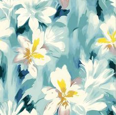 white and yellow flowers are on a blue background