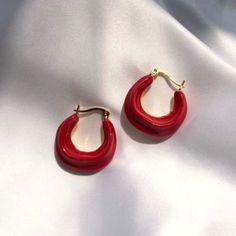 [MATERIAL]: Brass with enamel. [HOOP SIZE]: 20mm or 0.78" Trendy Enamel Earrings For Everyday, Trendy Red Nickel-free Hoop Earrings, Red Small Hoop Earrings For Everyday, Small Red Hoop Earrings For Everyday Wear, Red Enamel Trendy Earrings, Trendy Red Hoop Earrings For Everyday, Trendy Red Enamel Earrings, Red Small Hoop Metal Jewelry, Small Hoop Red Metal Jewelry