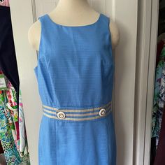 Nwt Lilly Pulitzer Sz 12 Kirkland Tide Blue Sleeveless Cotton Machine Washable Dress Msp $188.00 Light Blue Sleeveless Lined Midi Dress, Sleeveless Light Blue Lined Midi Dress, Blue Lined Sheath Dress, Blue Sheath Dress With Lining, Blue Sheath Dress Lined, Elegant Blue Sleeveless Dress For Daywear, Blue A-line Sleeveless Dress For Daywear, Light Blue Sleeveless Daywear Dress, Blue Midi Sleeveless Dress For Daywear