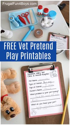 the free vet pretend play printables are perfect for kids to practice their writing skills