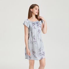 This 19 Momme Silk Short Sleeve Ruffle Nightgown is made of 100% Mulberry silk, which is lightweight, and naturally hypoallergenic. The simple yet modern design gives this chemise dress a perfect silhouette. It is a must-have for lounging at home. The silk slip straps are adjustable. It's sure to make you the star of the house, day or night! Sweet Ruffle Nightgown From now on, you no longer have to bear piercing fabrics and tight skirts that are too tight to breathe for the sake of sexiness. A s Feminine Silk Sleepwear For Summer, Feminine Satin Nightgown For Summer, Feminine Satin Summer Nightgown, Silk Summer Nightgown, Casual Silk Sleepwear For Spring, Summer Silk Sleepwear For Night, Spring Silk Sleepwear For Night, Silk Summer Nightgown For Sleep, Feminine Silk Nightgown For Summer