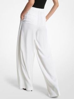 These wide-leg trousers make a powerful style statement. Crafted from double crepe sablé, they’re designed to sit high on the waist and feature a softly pleated, wide-leg shape that feels at once relaxed and refined. Style them with a simple bodysuit or a chunky sweater to create an undeniably chic ensemble. Made in Italy. Formal Full Length Culottes For Spring, Modern Formal Wide Leg Pants For Summer, Full Length Culottes For Spring Formal Occasions, Modern Wide Leg Pants For Summer Formal Events, Modern Wide Leg Pants For Summer Formal Occasions, Modern Evening Bottoms For Summer, Modern Summer Evening Bottoms, Formal Full-length Spring Culottes, White Wide-leg Bottoms With Pressed Crease