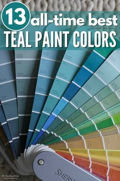 the best teal paint colors to use in your home or office with text overlay that reads 13 all - time best teal paint colors