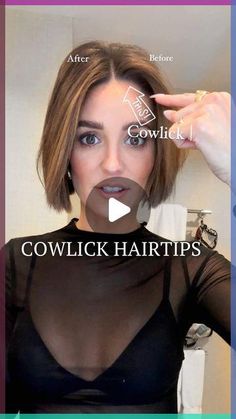 Cowlick With Bangs, How To Train Your Part Hair, Best Bangs For Cowlick, Cowlick Curtain Bangs, Cut You Own Hair At Home, Hairstyles To Look Professional, How To Get Piecey Hair, Blow Drying Short Bangs, Best Haircuts For Cowlicks For Women