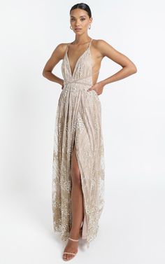 New York Nights Maxi Dress In Gold | Showpo Cross Back Dress, Gorgeous Maxi Dresses, New York Night, Engagement Dresses, Back Dress, Dress Backs, Sequin Dress, Perfect Dress, Beach Wedding