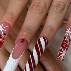 Nail inspo page 💜 on Instagram Xmas Nail, Tapered Square Nails, Blue Acrylic Nails, Cute Acrylic Nail Designs, Painted Nail Art, Peppermint Bark, Long Square Acrylic Nails