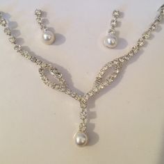 Gorgeous Cz And Faux Pearl Earring And Necklace Set! Never Worn Or Even Taken Out Of The Box. Chanel Pearl Necklace, Earring And Necklace Set, Chanel Pearls, Faux Pearl Earrings, Hand Ring, Necklace And Earrings Set, Elegant Necklace, Pearl Earring, Exquisite Jewelry