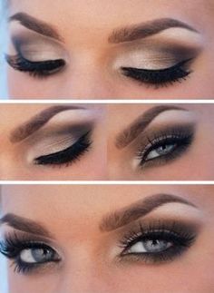 maquiagem e sombrancelhas Grey Smokey Eye, Blue Eye Makeup Tutorial, Simple Wedding Makeup, Makeup Cantik, Blue Eyes Pop, Light Blue Eyes, Prom Eye Makeup, Makeup Tip, Makijaż Smokey Eye