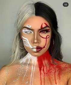 Amy Johnston, Creative Halloween Makeup, Devil Makeup, Halloweenský Makeup, Halloween Make-up Looks, Holloween Makeup, Angel Makeup, Creepy Halloween Makeup, Halloween Makeup Diy