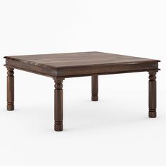 a wooden table with two legs and a square top on an isolated white background,