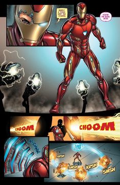 an image of a comic page with iron man in the middle and another panel above it