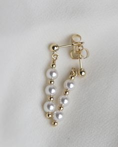 Cute ! Dainty Earrings With Dangling Beads, Dainty Pearl Jewelry With Dangling Beads, Minimalist Dangling Beads Jewelry As Gift, Minimalist Dangling Beads Jewelry Gift, Pearl Bead Earrings, Long Chain Earrings, Bridal Accessory, Diy Jewelry Unique, Wire Jewelry Designs