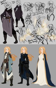 the concept art for game of thrones, including two female characters and one male character