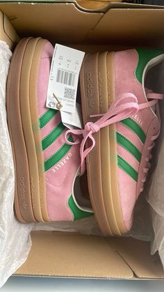 adidas pink green gazelle Green And Pink Gazelle, Green And Pink Adidas, Green And Pink Shoes, Green And Pink Sambas, Pink And Green Gazelle Adidas Outfit, Pink And Green Adidas Gazelle Outfit, Pink And Green Sambas, Pink And Green Gazelles, Pink And Green Adidas