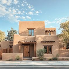 an adobe - style house is shown in the desert