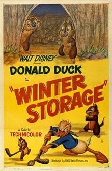 an old movie poster for winter storage featuring two beavers, one holding a hockey stick