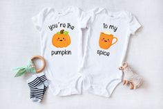 ** Quick Sizing Tip ** Baby ONESIES® Brand Bodysuits tend to run very small so we recommend sizing up for a better fit and to give baby longer wear time because they grow so fast. Toddler shirts are true to size. 📋 HOW TO ORDER: ✧ Choose Baby ONESIES® Brand Bodysuit or shirt size (sizing chart below) and sleeve length ✧ Select design color if applicable ✧ For personalized designs - enter customization in "Add your personalization" field ✧ ADD TO CART ✧ Select from our shipping class options (al Twin Baby Outfits, Twin Baby Clothes, Twin Onesies, Trick Or Treat Pumpkin, Fall Bodysuit, Twin Halloween, Gerber Organic, Halloween Shirts For Boys, Halloween Bodysuit