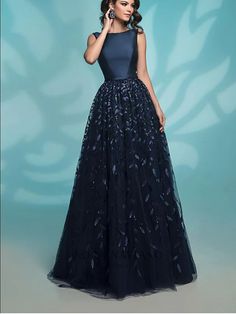 A-Line Evening Gown Minimalist Dress Wedding Guest Floor Length Sleeveless Jewel Neck Lace with Sequin Appliques Pure Color 2023 2023 - US $136.99 Navy Evening Dresses, Elegant Evening Dresses Long, Column Wedding Dress, Navy Prom Dresses, Elegant Evening Dress, Evening Dress Long, Bespoke Wedding Dress, Beach Wedding Dress Boho, Prom Dresses Two Piece