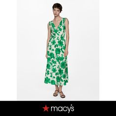 in stock Chic Green Daywear Dress, Chic Green Midi Dress For Daywear, Chic Green Maxi Dress For Spring, Chic Green Midi Dress For Spring, Printed Long Dress, Printed Long Dresses, Green Dress, Long Dress, Mango