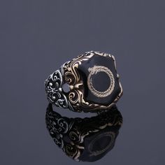 This special ring will be best part of your collection. This is a customization available vintage pagan statement ring for men. You can make customization on the top symbol. Can be Odin's bird Raven and Valknut, symbol of natural balance Thors Hammer, Gungnir, Vegvisir and troll cross etc..Please contact for your customization details. Looking for a unique, one of a kind GIFT FOR HIM, groomsman gift, father's day gift, teacher day gift? Look no further. This cool gemstone ring is the right answe Antique Sterling Silver Ring, Spiritual Open Ring Jewelry For Formal Occasions, Luxury Open Ring Stamped 925, Symbolic Intricate Design Promise Ring, Elegant Engraved Snake Ring For Anniversary, Symbolic Promise Ring With Intricate Design, Unique Engraved Open Ring Jewelry, Luxury Sterling Silver Metal Ring, Spiritual Promise Ring With Intricate Design