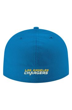 An avid Los Angeles Chargers fan like you will need the proper headwear for the game. This Team Basic 59FIFTY fitted hat from New Era is a solid choice. Its distinctive look provides you with the means to really stand out as you wildly cheer on the Los Angeles Chargers. No matter where you watch, this sweet hat will elevate everyone's spirits and get them fired up for the game! Material:  100% Polyester High Crown Structured fit Flat bill Fitted Embroidered graphics with raised details Contrast- Blue Snapback Fitted Hat For Game Day, Blue Visor Fitted Hat For Sports Events, Blue Fitted Hat For Baseball Season Fan Gear, Blue Fitted Hat With Flat Brim For Game Day, Blue Cap For Fan Gear, Adjustable Blue Fitted Hat For Game Day, Blue Fitted Hat For Sports Events, Blue Flat Brim Fitted Hat For Game Day, Blue Flat Brim Fitted Hat For Fan Gear