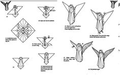 the instructions for how to make origami birds with pictures and text on it