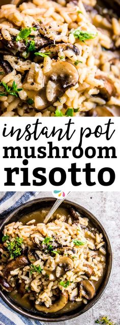 mushroom risotto with mushrooms and parsley in a skillet