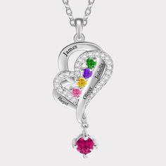 Classic Design - Love is a mother's hug. The simple but classic heart-shaped design captures the sweet moments of mom and child.Customized Meaning - This personalized necklace with 1-8 names and birthstones provides an extraordinary way for mothers to show their love to children. The hanging birthstones represent mothers, and the birthstones in love shape represent children.Nice Family Gift - The perfect family jewelry for mothers and grandmothers, with commemorative significance and sensuality. Heart-shaped Clavicle Chain Necklace For Birthdays, Multicolor Jewelry For Valentine's Day Birthday, Multicolor Heart Charm Necklace For Anniversary, Multicolor Heart Charm Jewelry For Anniversary, Multicolor Heart Necklace For Birthday, Heart Shaped Gemstone Necklace For Birthday, Heart Shaped Stone Necklaces For Gifts, Heart-shaped Multicolor Jewelry For Birthday Gift, Multicolor Personalized Jewelry For Valentine's Day