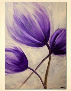 a painting of purple flowers on a white background