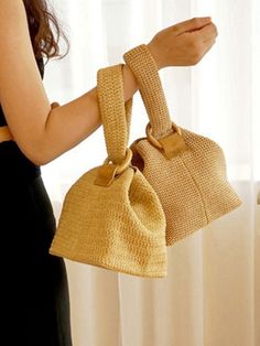 Casual Simple Weave Handbag KHAKI-FREE SIZE Straw Beach Tote, Bohemian Bags, Bag Women Fashion, Wicker Bags, Woven Handbags, Handbag Pattern, Rattan Bag, Effortless Chic, Satchel Handbags