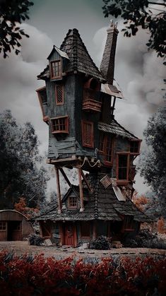 a creepy house in the middle of a field