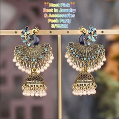 Brand New Drop Jhumka Earring Material - Alloy With Good Quality Color - Multicolof Style - Dangle Care Instruction : Avoid Heat & Chemicals Like Perfume, Deo, Alcohol Etc. Clean With Dry Cotton Cloth. Pack In Air Tight Container After Use. Festival Peacock Design Jhumkas For Parties, Peacock Design Jhumkas For Party And Festivals, Party Peacock Design Jhumkas For Festivals, Party Earrings In Peacock Color, Bohemian Blue Danglers, Blue Earrings For Diwali, Party Jhumkas With Peacock Design, Blue Danglers For Party, Blue Jhumkas With Latkans Drop Earrings