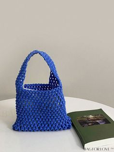 BagForLove - Chic Hollow Out Mini Crochet Bag with Top Handle â Essential for Vacation Trendy Large Capacity Blue Crochet Bag, Trendy Blue Crochet Tote Bag, Blue Crochet Shoulder Bag With Large Capacity, Trendy Blue Crochet Bags, Blue Large Capacity Crochet Shoulder Bag, Blue Rectangular Crochet Bag For Spring, Rectangular Blue Crochet Bag For Spring, Handmade Blue Shoulder Bag For Spring, Spring Blue Rectangular Crochet Bag