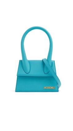 Jacquemus - Le Chiquito Moyen bag Blue Bags With Logo Hardware, Designer Blue Bags With Logo Hardware, Blue Leather Bags With Branded Hardware, Blue Bags With Leather Handles For On-the-go, Blue Leather Box Bag With Gold-tone Hardware, Press Studs, Bright Blue, Top Handle, Leather Top