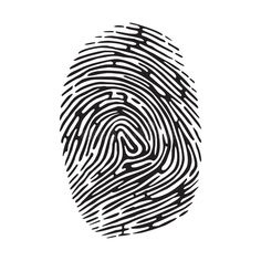 a fingerprint is shown in black and white, with the thumb print on it