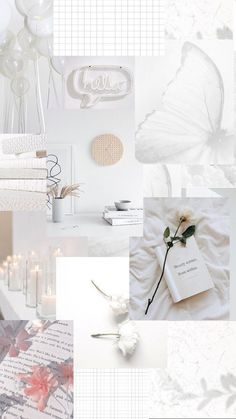 a collage of photos with flowers, books and candles