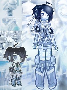 an anime character is standing next to another character in front of some ice and snow