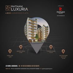 an advertisement for the ramam luxury flats in mumbai, india with location markers and map pins