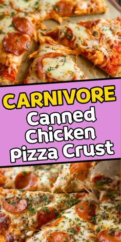 a close up of a pizza on a pan with the words carnivore