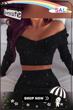 an image of a woman wearing a crop top and skirt with sequins on it